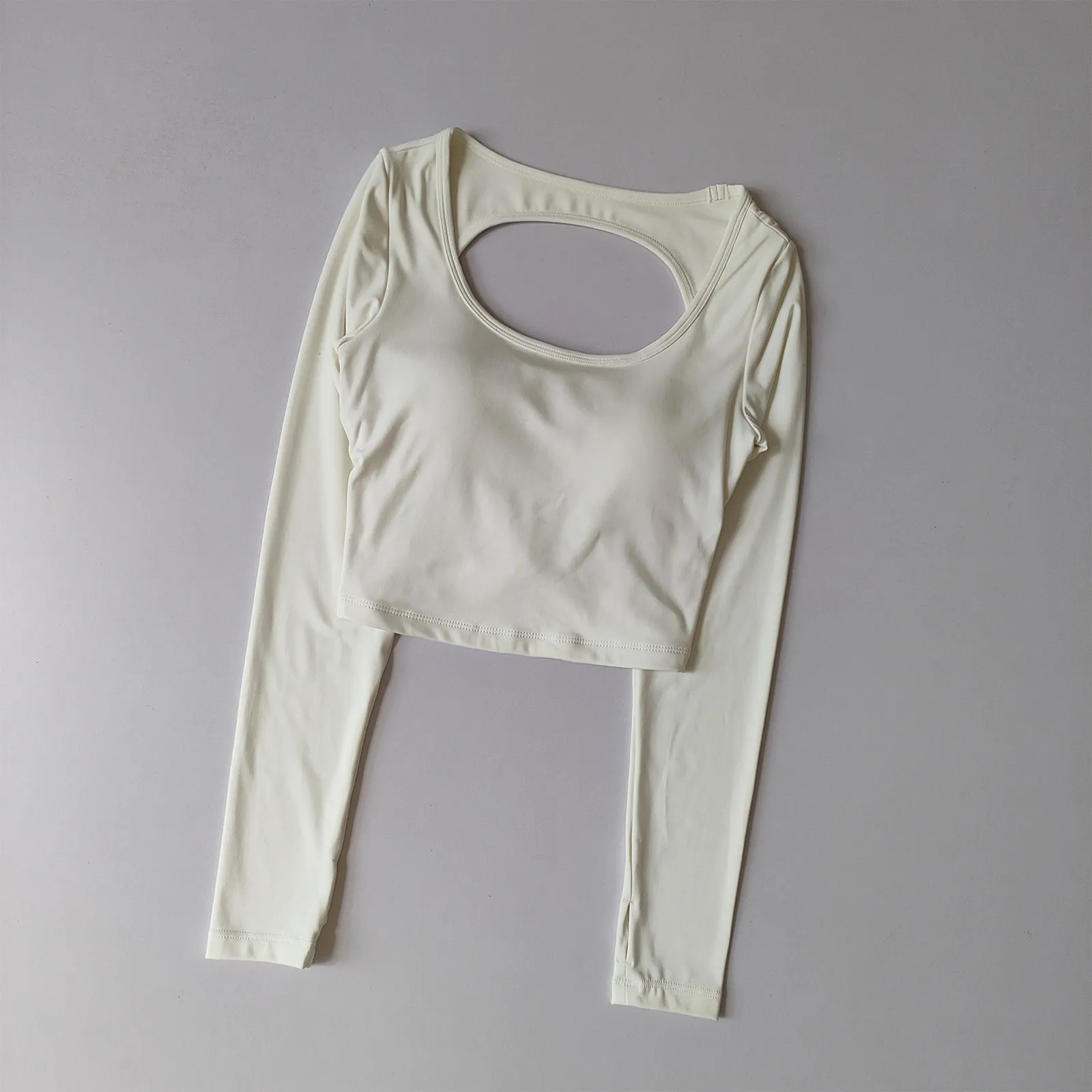 Sexy Yoga-Kleidung mit Brustpolster, langärmlige Shirts, Sporttop mit feststehenden Cups, hochwertiges One-Cup-Pilates-Sport-Fitness-Laufshirt – Detail 7