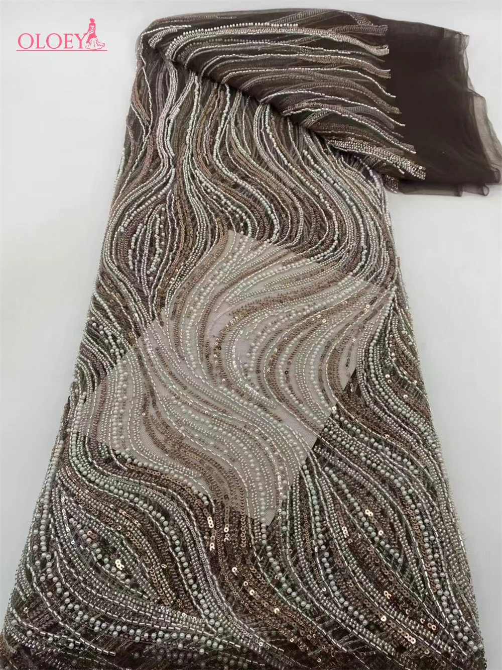 

Latest Hot Sale Fashion Africa Lace Fabric High Quality Handmade Embroidery Lace With Beads Sequins Party For Wedding Dress