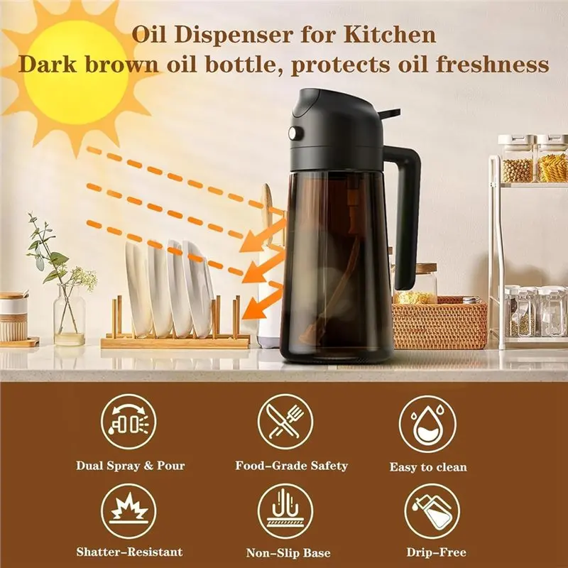 DTEN-For Cooking Bottle Oil Dispenser 16 Oz 2 Pcs Oliver Oil Sprayers In Dark Glass Lightproof Borosilicate Glass