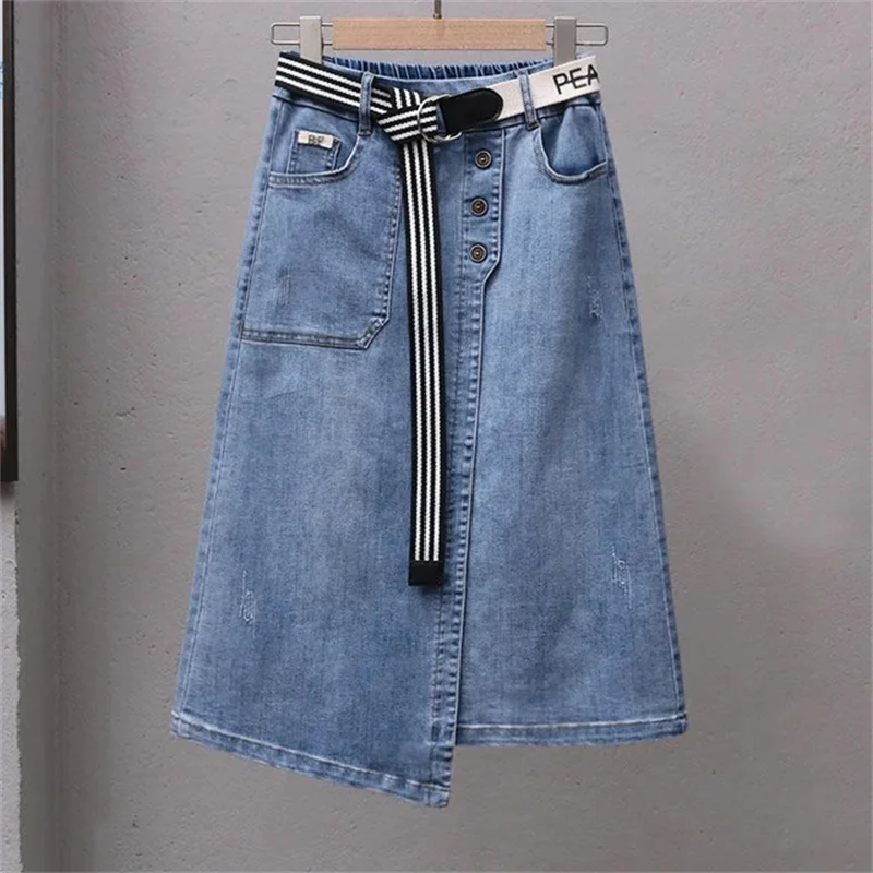 2024 Spring Summer New Irregular Denim Skirt Women Elastic Waist Joker A-line Buttocks Wrapped Skirts For Ladies Casual Skirt