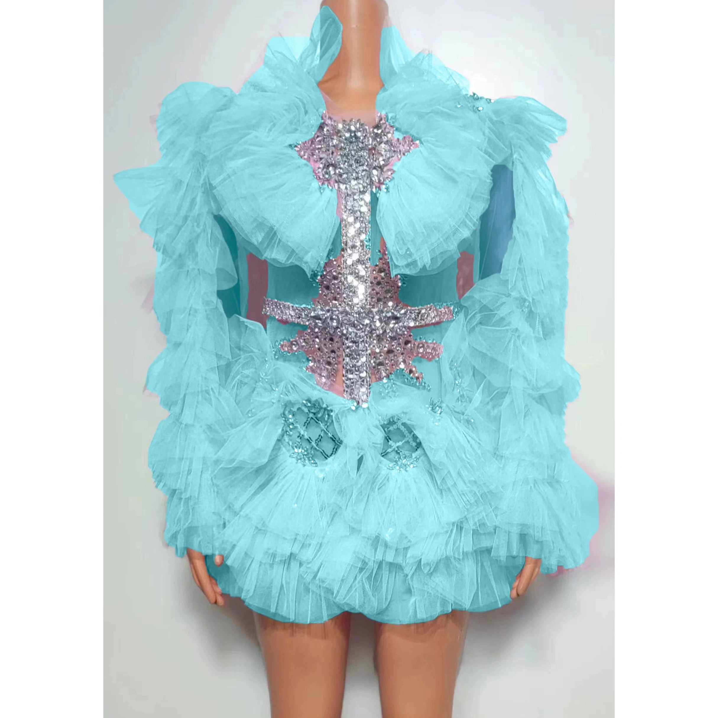 PerconsiderMesh-Jupe Courte Sexy avec Diamant pour Femme, Tenue de Chanteuse, Discothèque, Bar, Équipe de brev, Soirée DJ, Spectacle à Thème