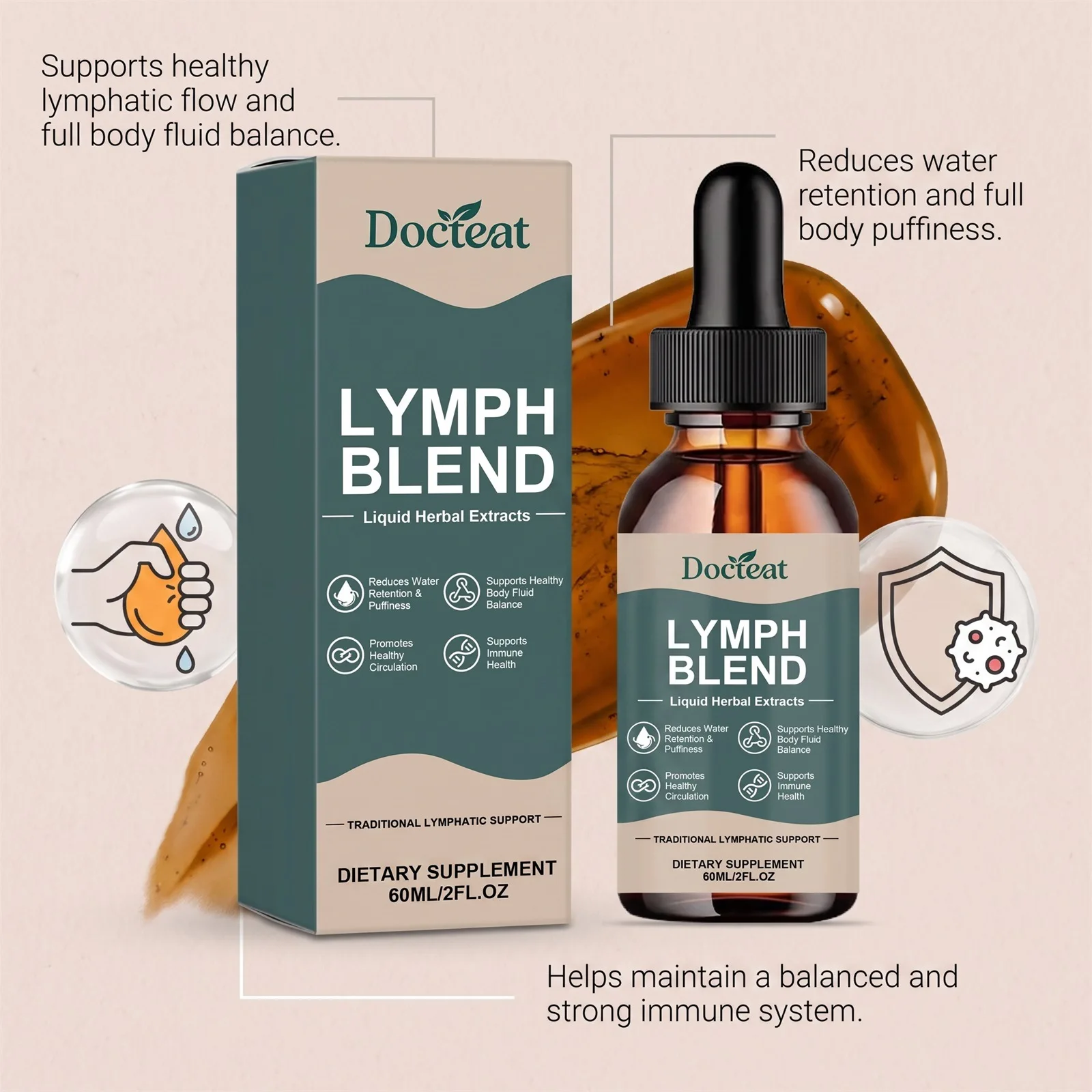 Lymphatic Drainage Drops Natural Herbal Lymph Detox Cleanse Liquid Support Immune Reduce Swelling Lymph System Care Supplement