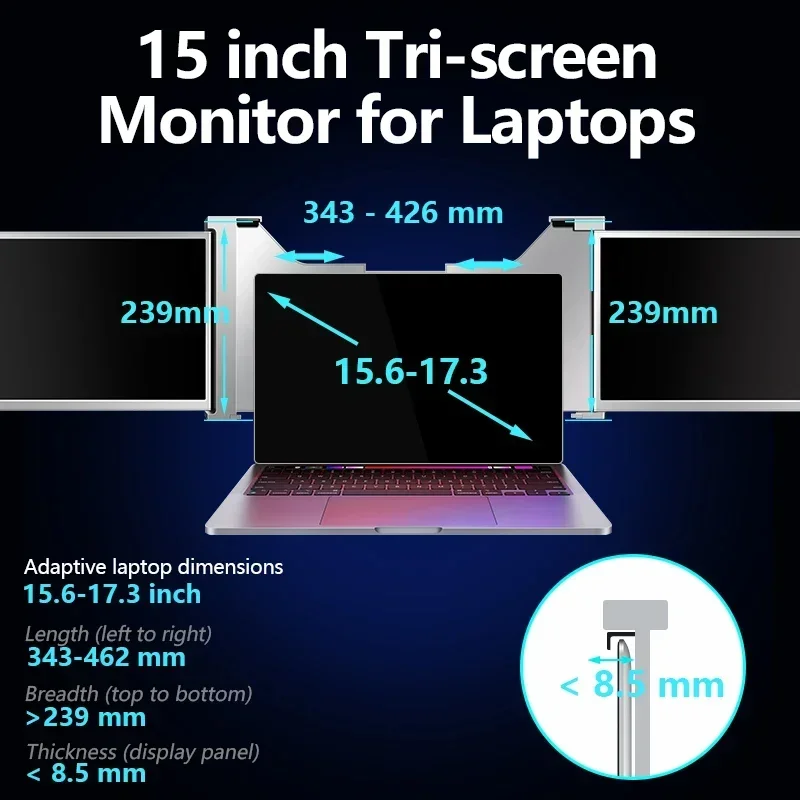 

2025 Premium Products Wholesale USB C HDR 1080P IPS portable 15.4 inch laptop triple screen laptop screen extender