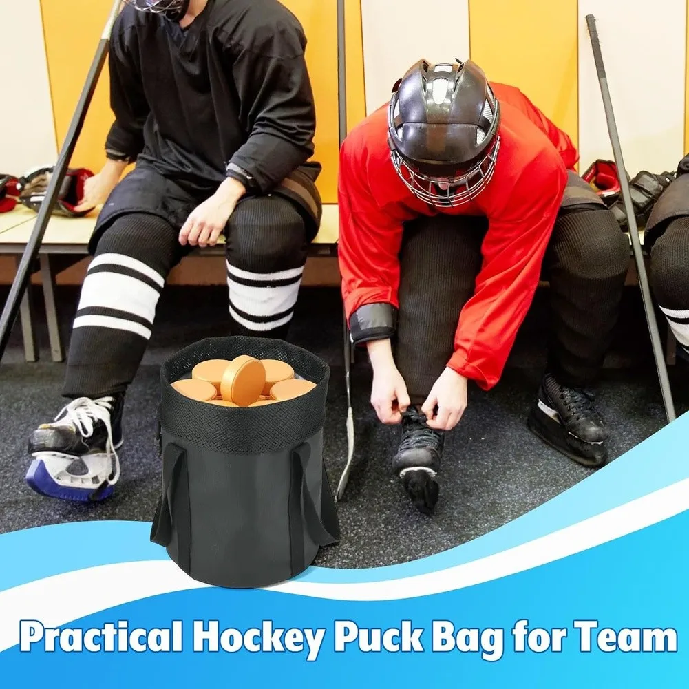 Large Capacity Hockey Puck Bag Portable Waterproof Polyester Storage Bag with Reinforced Bottom for Ice Hockey