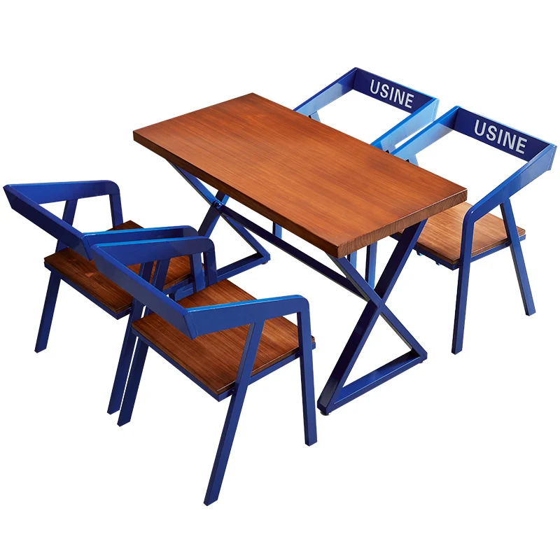 

Industrial style wrought iron solid wood dining table and chair combination restaurant bar milk tea shop music bistro barbecue