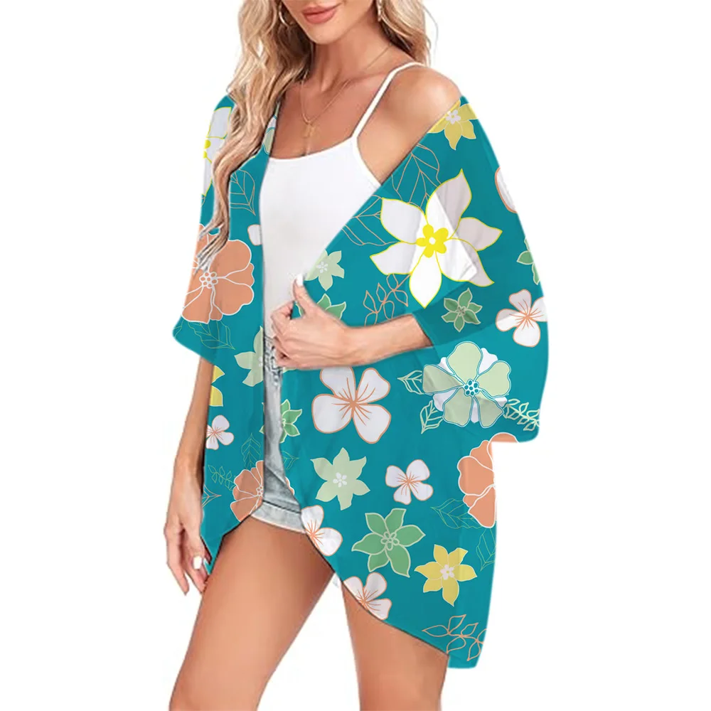 

Kimono Chiffon Cover Ups Lightweight Beach Swimwear Coat Kimono Puff Sleeve Tops Fashion Blouse Summer Open Front Tops Outwear