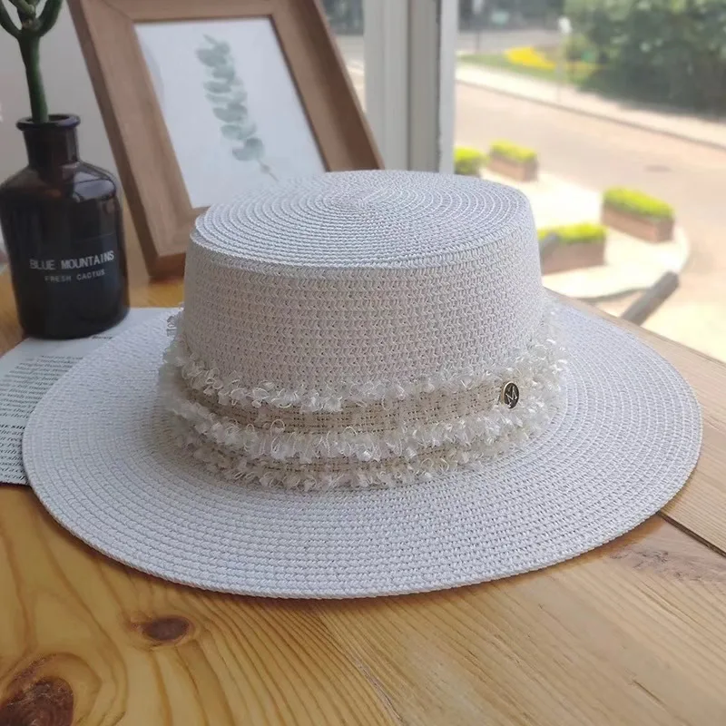 

New design women boater beach hat Ladies girls Casual Lace Straw hat Wide brim sunscreen hat Visor cap Gorras