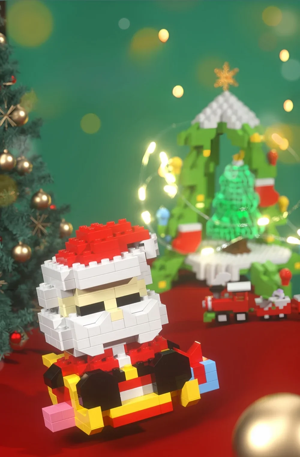 Weihnachtsgeschenke Micro Mini Bausteine – Weihnachtsmann, Weihnachtsbaum, Rentier, Schneemann, Zugelemente, Puzzle, Zusammenbauspielzeug – Detail 7