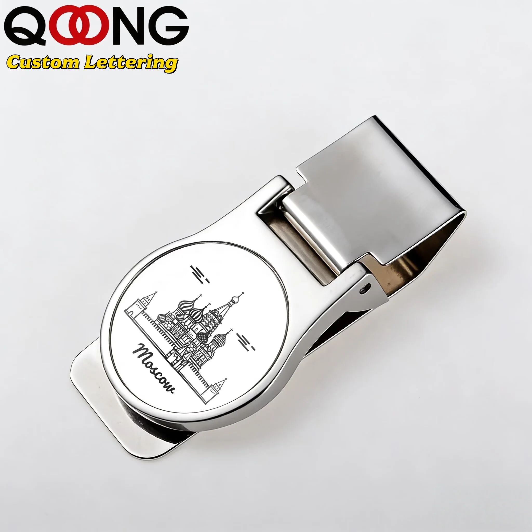 QOONG Custom Lettering Stainless Steel Metal Money Clip Fashion Crafts Novel Cash Clamp Holder Mini Wallet for Men Women 40-011