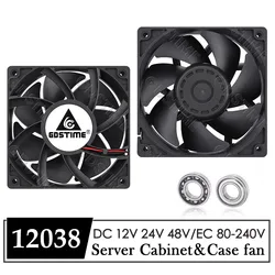 GDSTIME-Ventilador da caixa do computador, 120mm, 12038, 12V, 24V, bola dupla, CC, sem escova, potente, refrigeração do servidor, PWM, CFM, FG