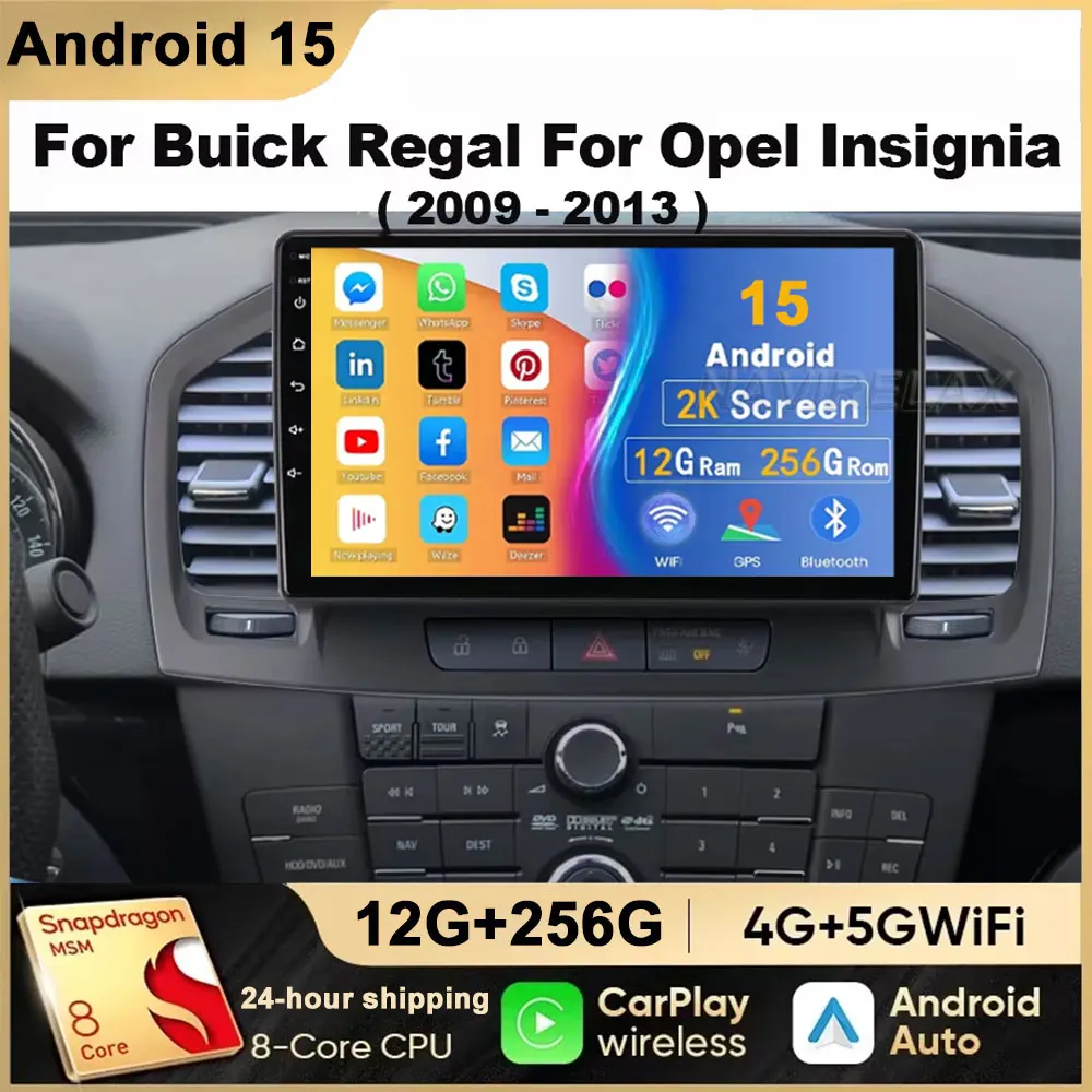 

Android 15 Carplay Auto WIFI+4G For Buick Regal Opel Insignia 2009 2010 2011 2012 2013 Car Radio Multimidia Player Stereo GPS BT