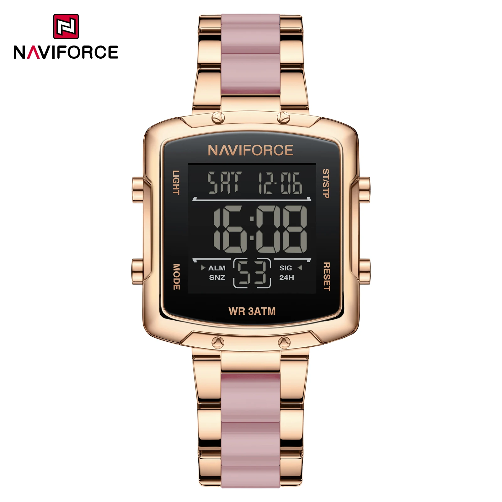 

NAVIFORCE NF5057 Модные электронные часы для женщин с квадратным циферблатом и календарем Водонепроницаемые деловые женские цифровые часы