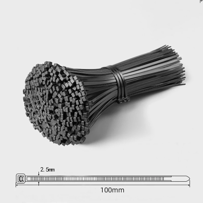 1000PCS Self-locking plastic nylon cable tie 3x100/2.5MM wide cable tie fastening ring cable tie zip wraps strap black white