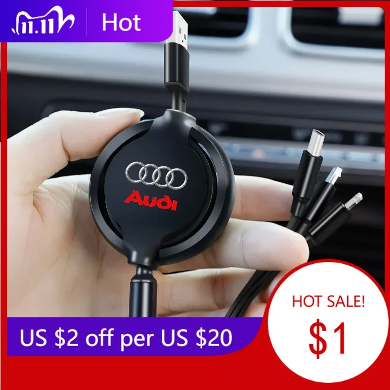 

2025 Hot 3 in 1 Retractable Multi Fast Charging Charger Micro USB Type-C Cable For Audi Sline RS A3 A4 B8 B7 A6 C7 A5 A7 A8 B9 B