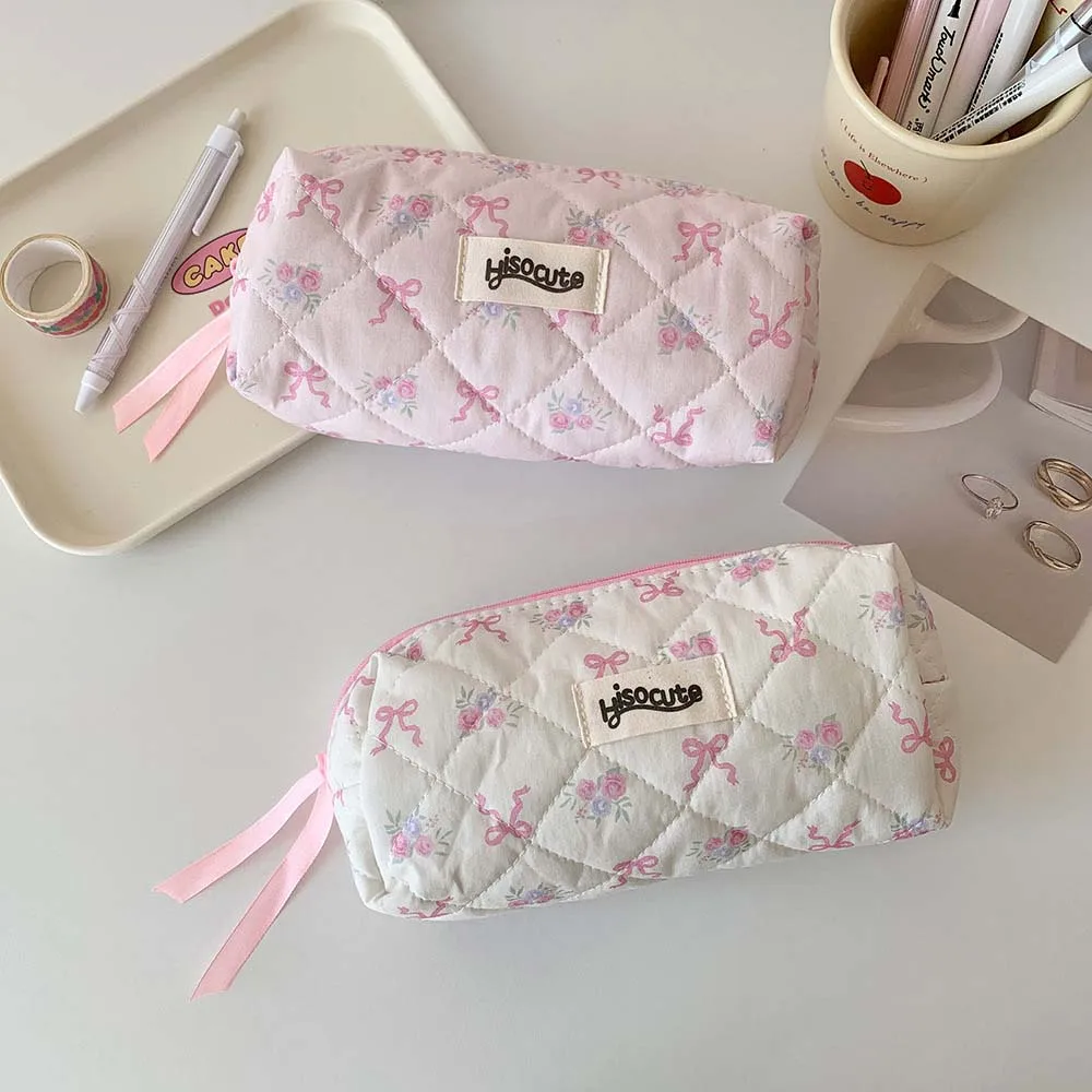 

Bowknot Bow Stationery Bag Desktop Storage Large Capacity Korean Style Pencil Case Pink/White Aesthetic Bow Pencil Pouch School