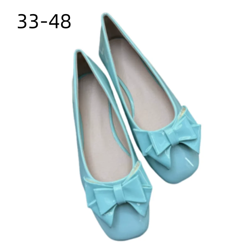 Bailarina de colores caramelo para mujer, zapatos planos con lazo de charol brillante, punta cuadrada, sin cordones, de diseñador, tallas grandes, EU42-48, 29cm, azul y rosa
