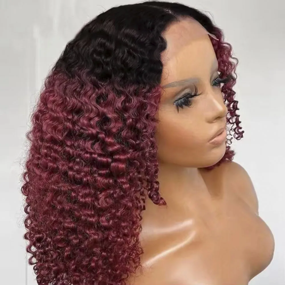 T1B/99J Burgundy Short Deep Curly Bob Wig 13x4 Lace Frontal Wig For Women Human Hair With Baby Hair 4x4 Lace Closure Curly Bob