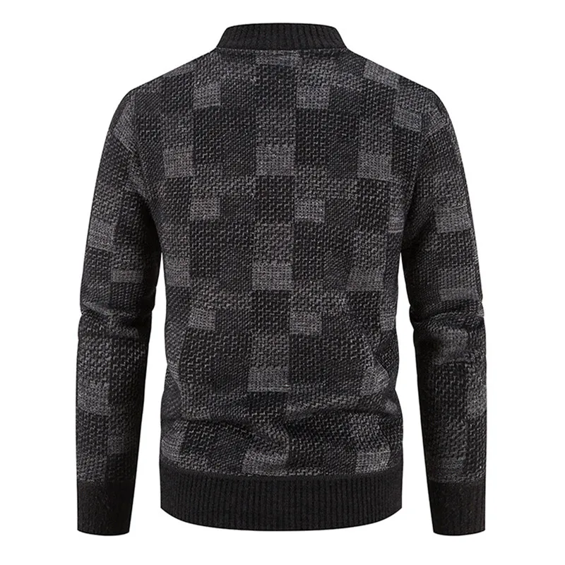 2022 New Winter Warm Jacket Men Knitted Sweatercoat Fleece Outerwear Fashion Stand Collar Geometric Casual Mens Jackets Cardigan