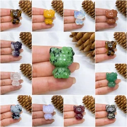 1.2'' Crystal Cute Cartoon Cat Statue Natural Quartz Stone Animal Figurine Home Decor Office Gem Ornament Childrens Gift