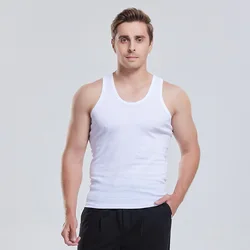 Large Size Seamless Mens Undershirt 100%Cotton T- Shirt Male O-neck Sleeveless Tops Summer Soft Breathable Singlets Basic Shirts