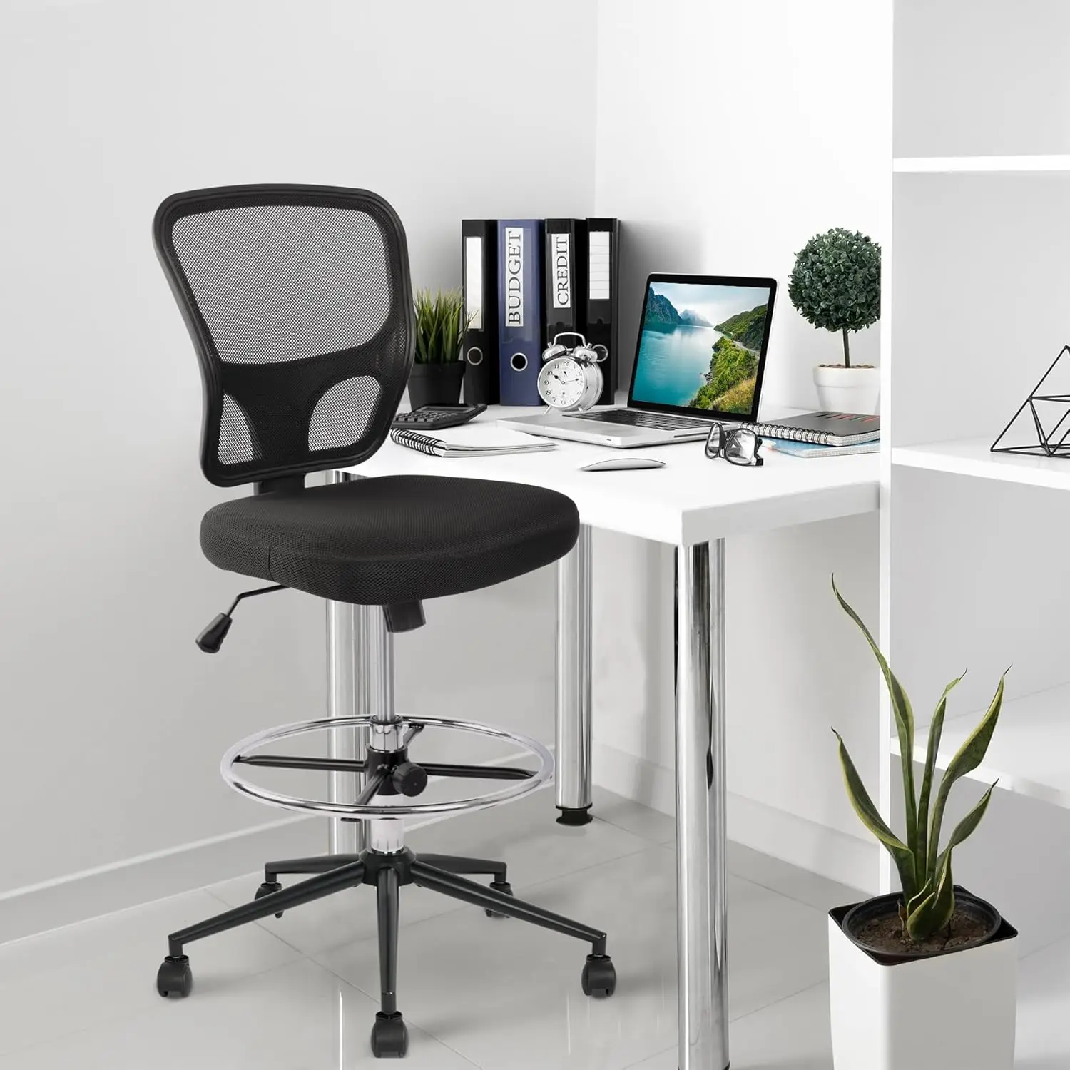 

Armless Drafting Chair Tall Office Chair Adjustable Height High Back Ergonomic Desk Chair Drafting Stool Rolling Bar