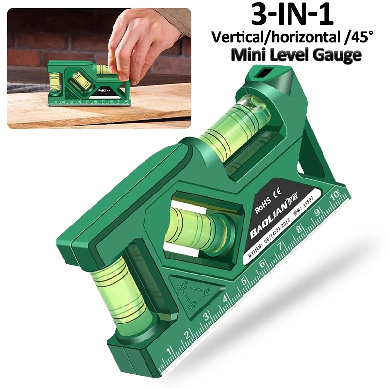 Medidor de Nível Portátil do Bolso Magnético Mini Transferidor com Régua Métrica Medidor de Nível para Madeira Medida Horizontal e Vertical