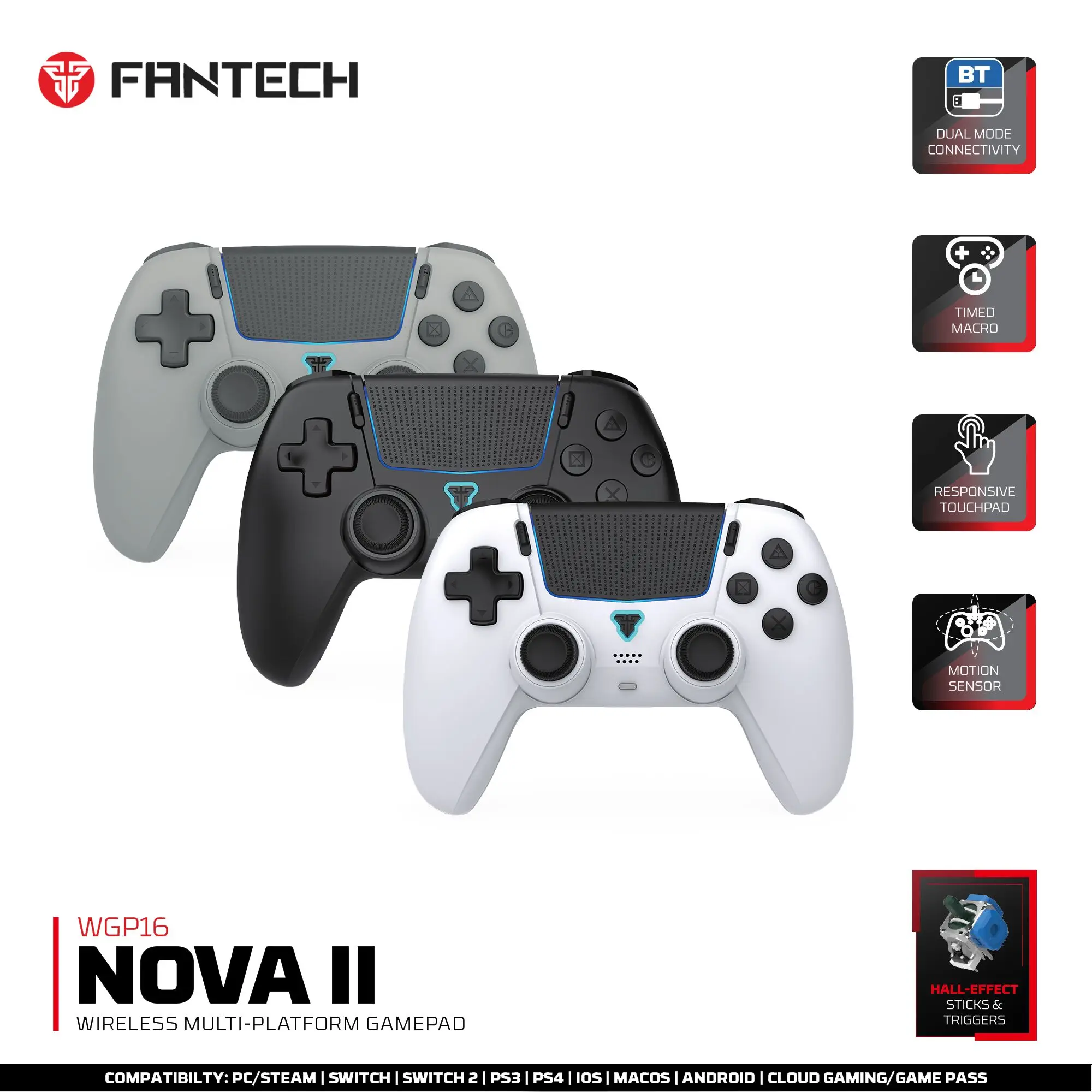 Fantech NOVA II Wgp16 Wireless Gamepad Hall Effect Triggers Bluetooth Gaming