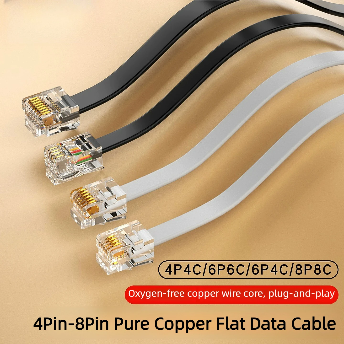 RJ11 Flat Data Cable 8P8C 6P6C 4P4C Pure Copper 4/6/8 Core Multi Strand 485 Signal Wire PVC Telephone Line Customization