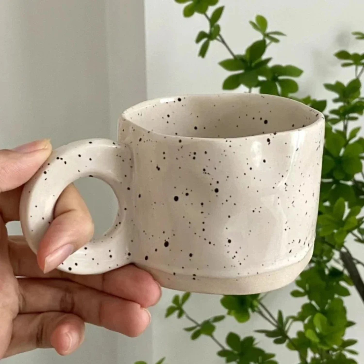 Korean ins style Creative Ring Handle Ceramic Mug Splash ink Irregular Coffee Cup Breakfast Milk Tea Cup Office  Drinkware