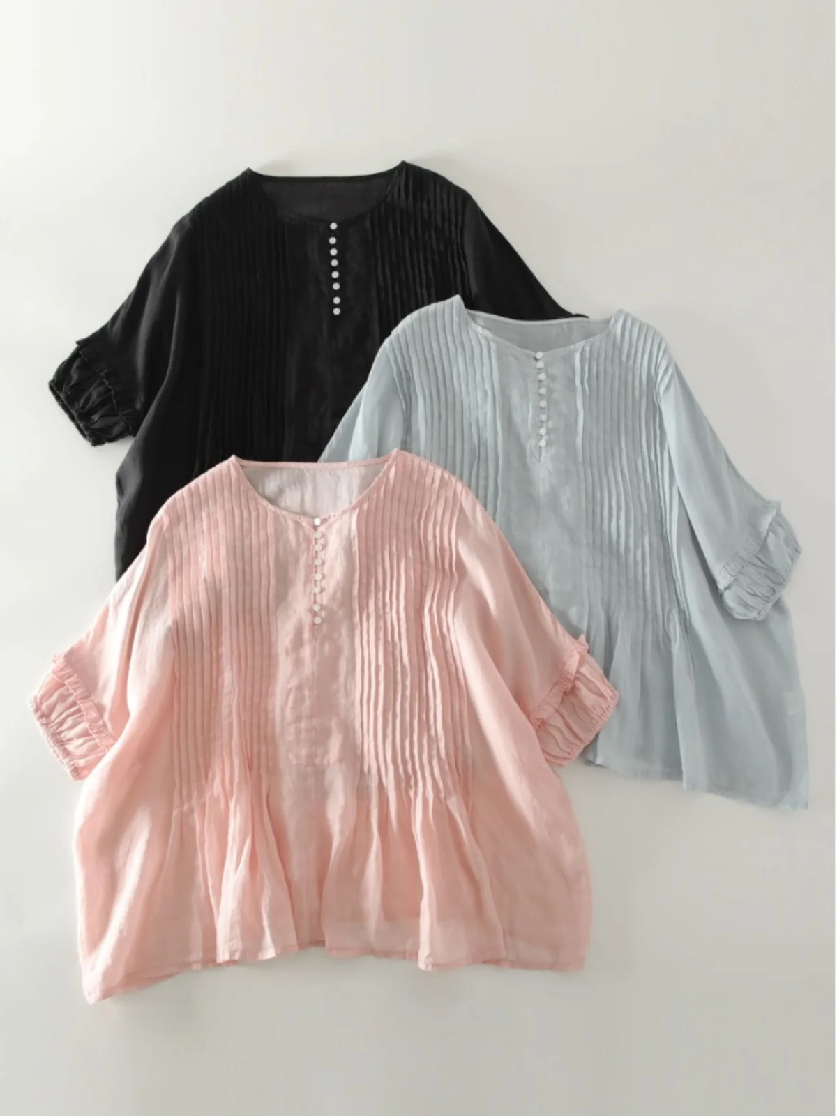 

Свободный хлопковый льняной топ, женский летний ор Све, аккордеон, плиссированная в мелкую клетку, тонкий хлопковый льняной кукольный топ, повседневная одежда