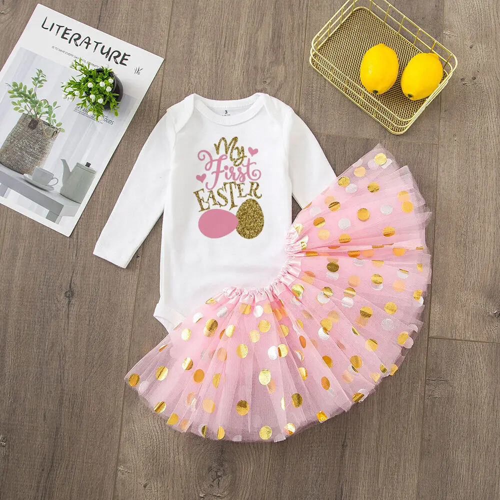 Baby Girl First Easter Outfit Girls 1st Easter Tutu Set Cake Smash Dresss+baby Romper Toddler Infant Easter Photo Gifts