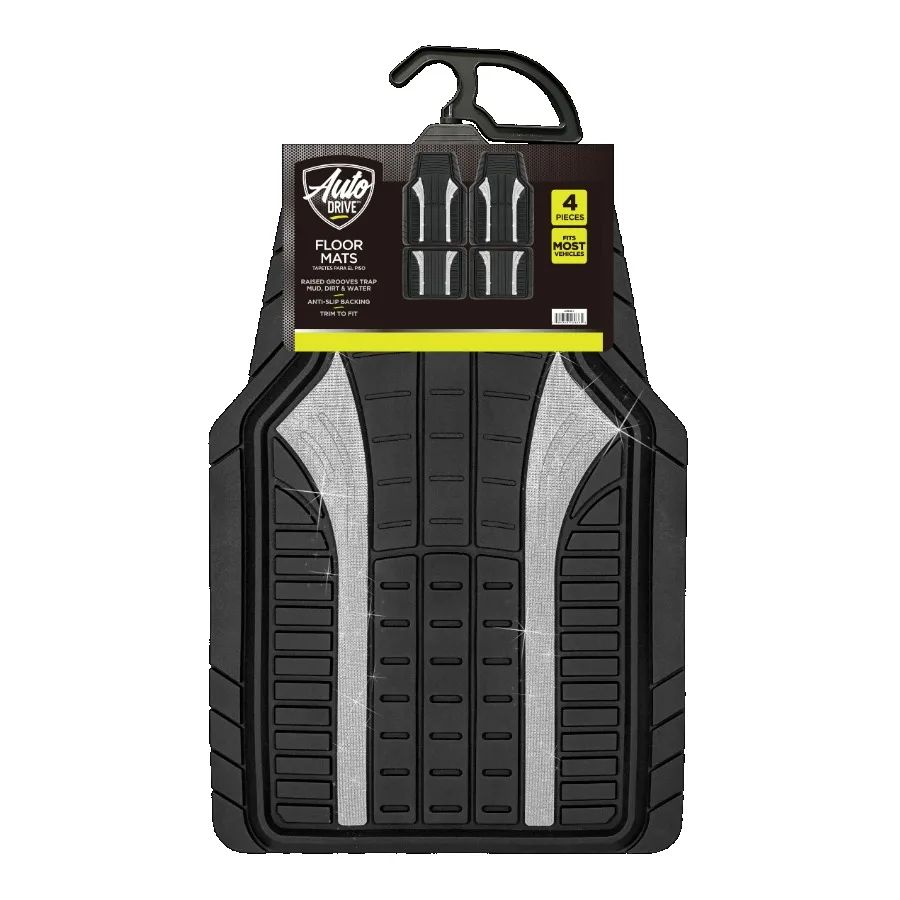 4 قطع من سجادات أرضية السيارة المطاطية باللون الفضي اللامع - مقاس عالمي