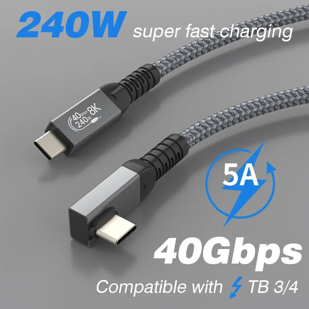 Thunderbolt4 Cable USB4 Elbow 90 Degree Angle Cable PD 240W 40Gbps Type-C Thunderbolt3 Data Transfer Cable For iPad Laptop SSD
