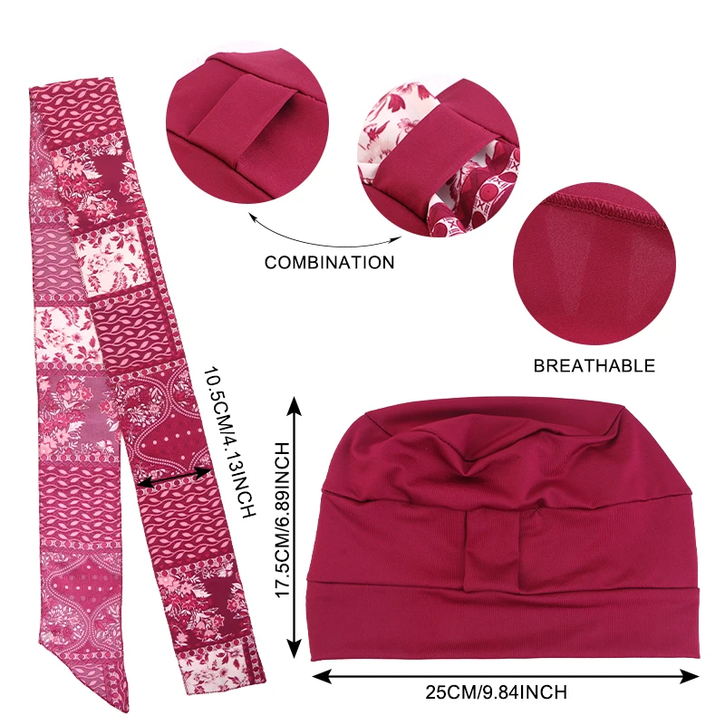 European And American Fashion  Two-piece Printed Scarf Headbands Chemotherapy Cap Head Wrap Wair Protection Cap
