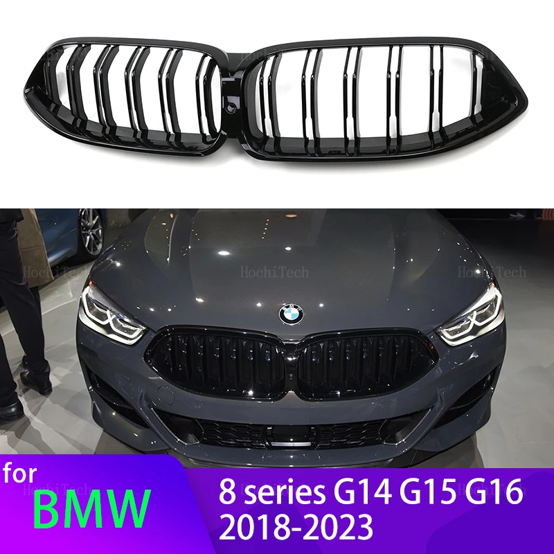 

2Pcs Car Style Gloss Black Front Kidney Double Slat Grill Grille for BMW 8 series G14 G15 G16 2018-2023 Front Bumper Kidney