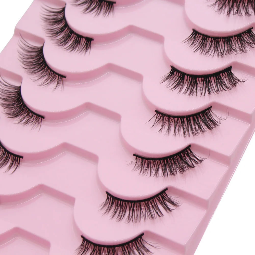 Moonlily 10 Pairs Half Eyelashes Natural Soft Cat Eye Lashes Reusable Winged Fluffy False Mink Lashes Extensions Makeup Tool