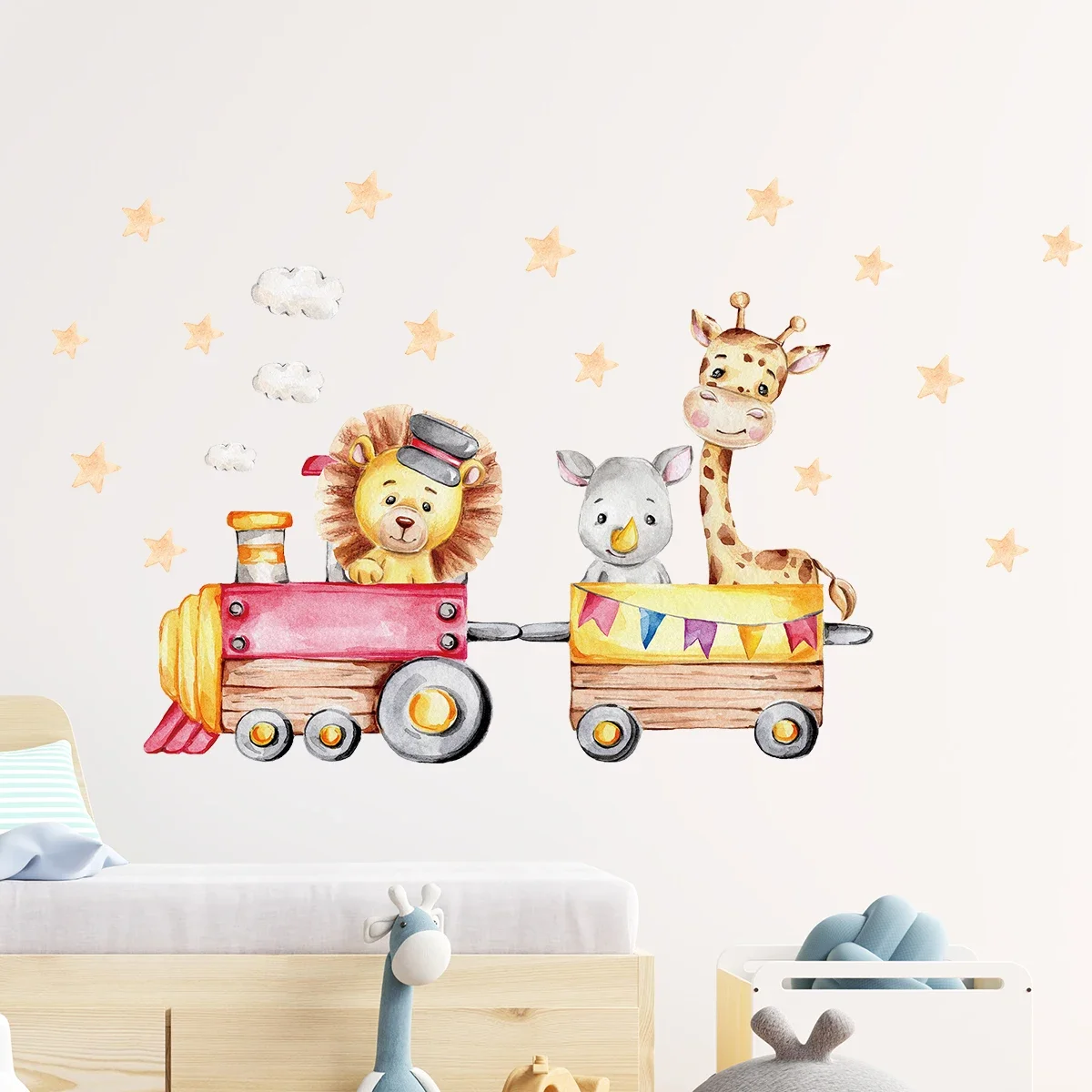 Cartoon Cute Animals Ride The Train Wall Stickers Kids Room Wall Art Living Room Wall Decals for Bedroom Decoration DIY