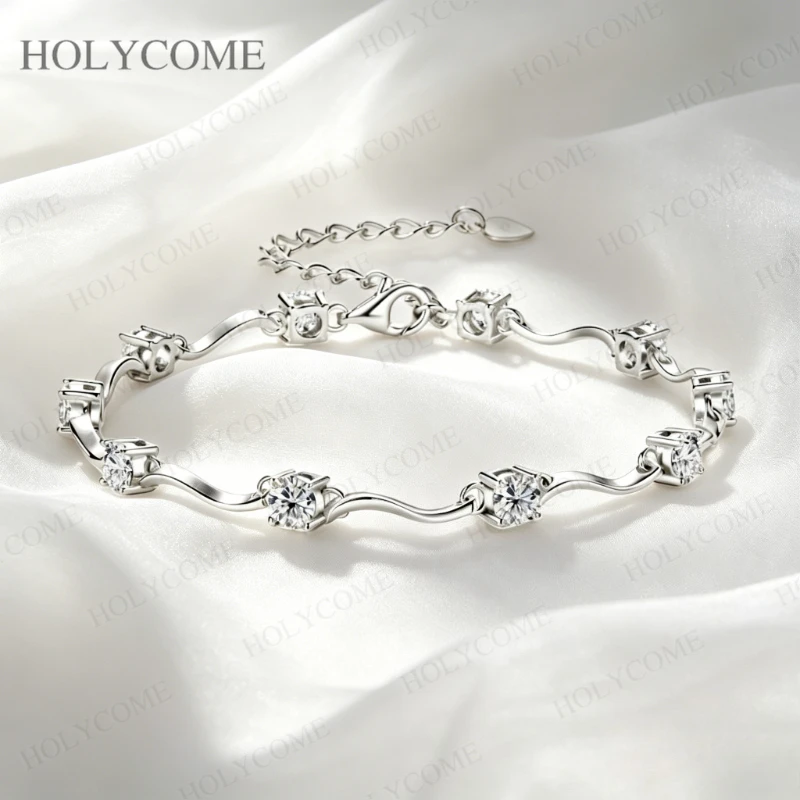 4mm Moissanit Armband im Banddesign mit Zertifikat für Damen 925 Sterling Silber Kettenarmband Luxus Modeschmuck – Detail 2