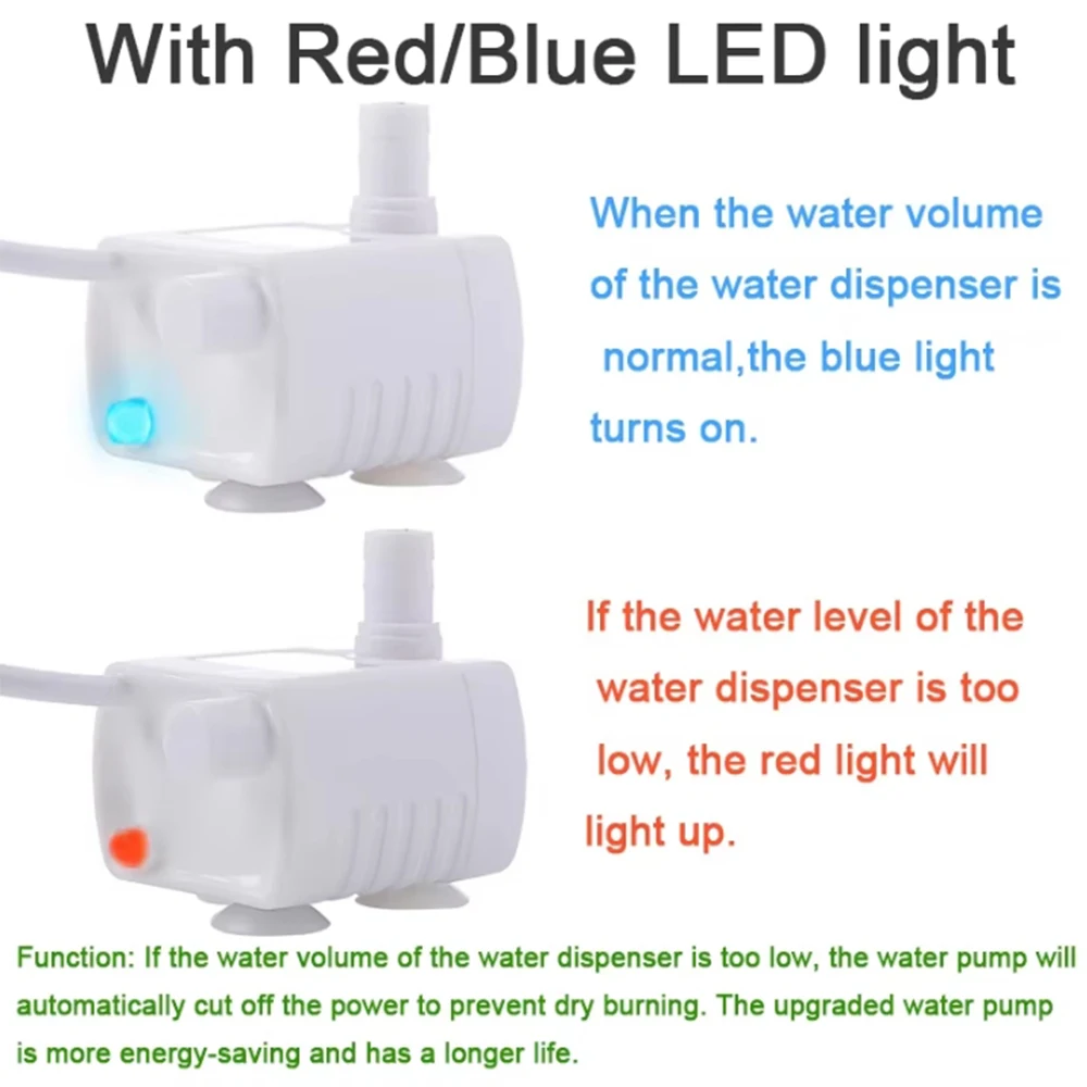 USB Wasserpumpe LED Licht Haustier Katze Wasser Brunnen Motor Ersatz für Katze Blumen Trinknapf Spender Haustier Zubehör – Detail 22
