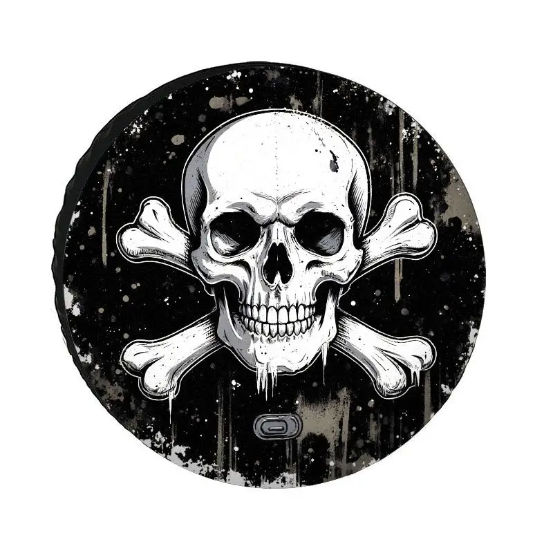 Cool Skull And Crossbones Spare Tire Cover, High-Quality Polyester Fiber For Sun And Dust Protection, Suitable For SUVs, Off-Roa