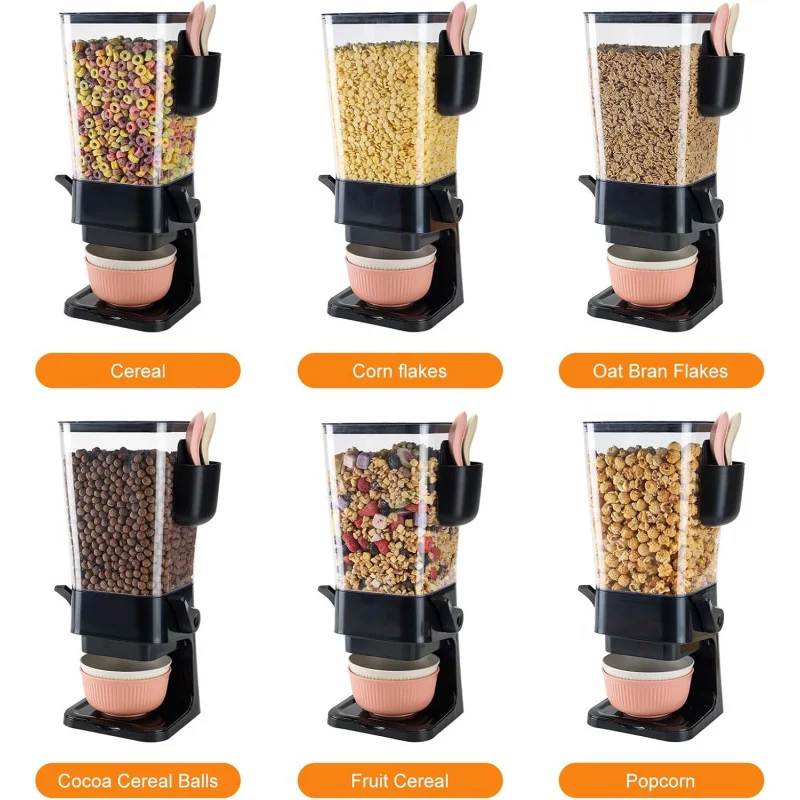 موزع الحبوب كونترتوب أسود 2 عبوة مع أوعية ملاعق صندوق أدوات المائدة، 5.5 كيو تي موزع الطعام الجاف منظم الوجبات الخفيفة حاويات Stor