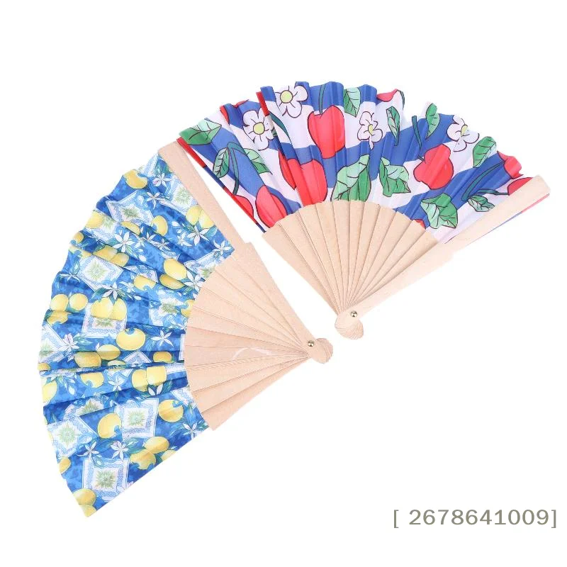 ⚑Handheld Folding Fans, Cherry & Lemon Print Fabric Fans with Wooden Frame,Summer Cooling Fans for Party,Wedding,Decor