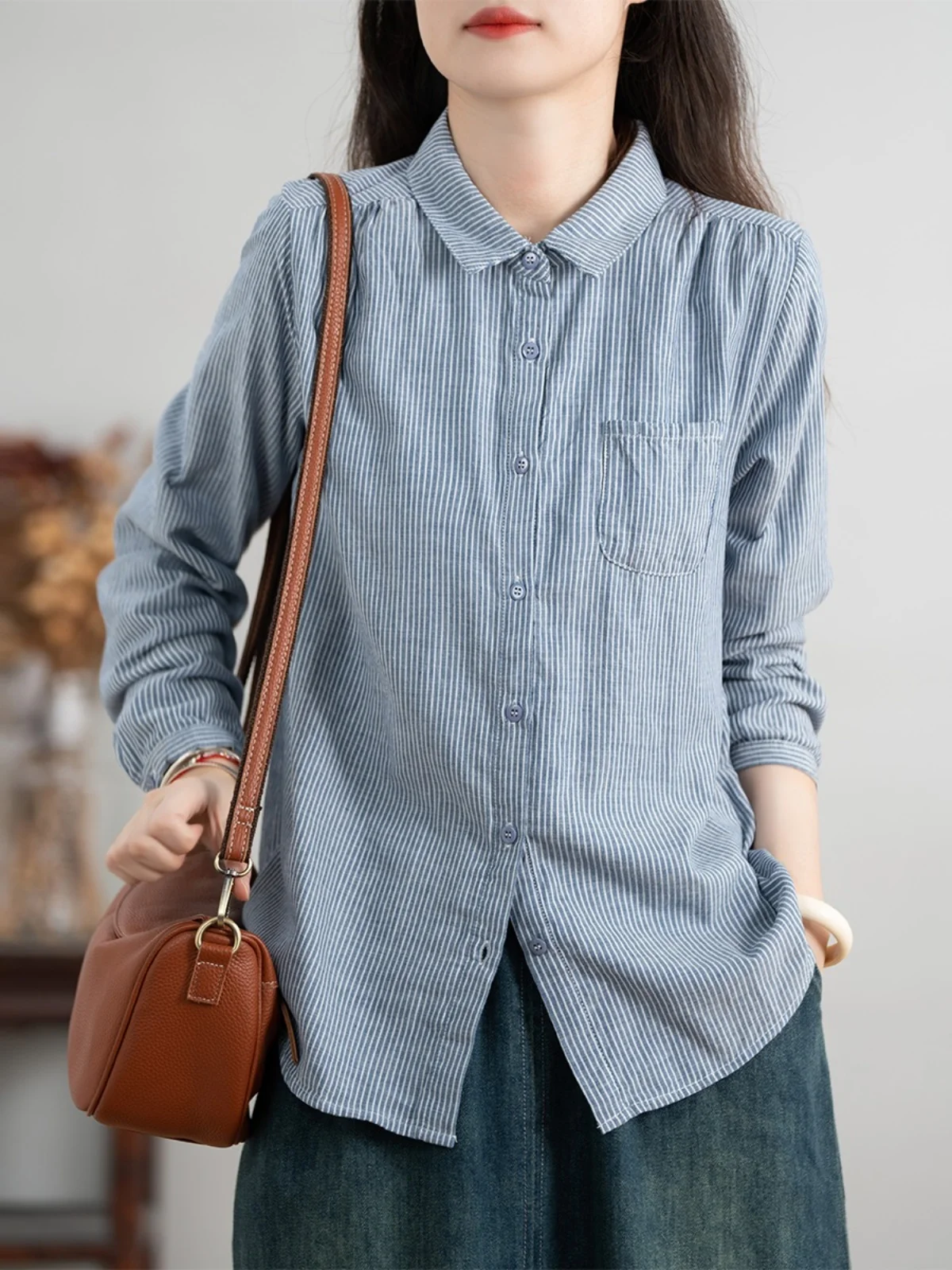 

Свободное полосатое пальто-рубашка женское с длинным рукавом, осеннее, в корейском стиле, приталенное, на пуговицах, повседневное, модное, для работы, ветрозащитное, верхняя одежда