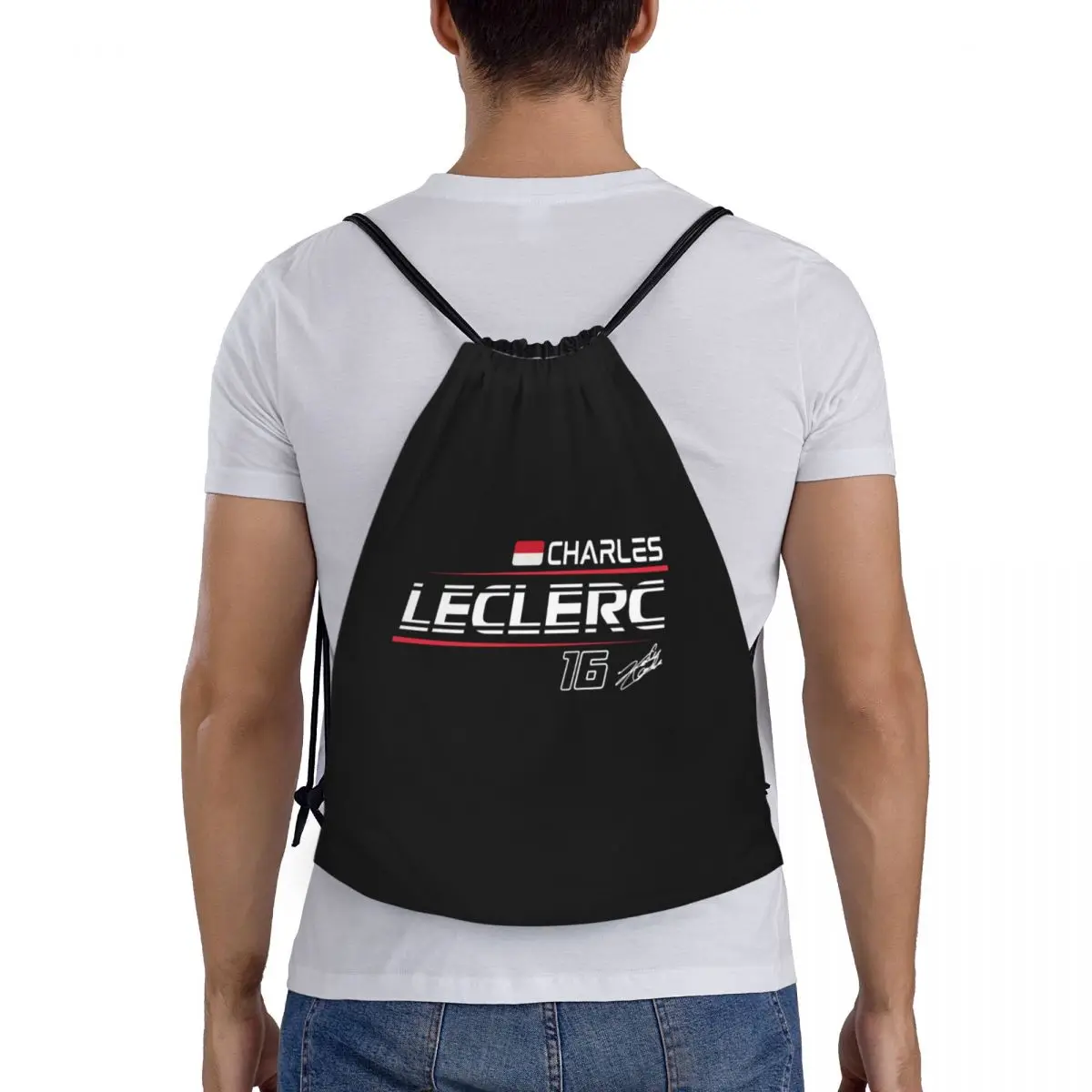 Benutzer definierte Charles Leclerc 16 Sportwagen Rennen Kordel zug Tasche zum Einkaufen Yoga Rucksäcke Frauen Männer Sport Gym Sackpack