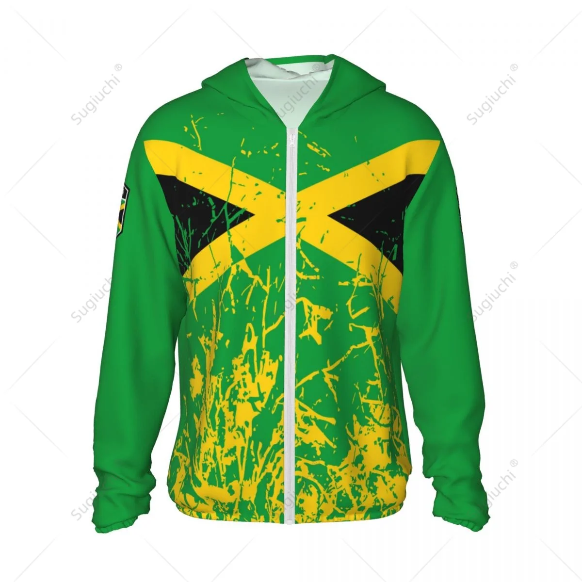 Jamaica Flag Sun Protection Hoodie Sunscreen Clothes Fishing Cycling Running Quick Dry Long Sleeve With Zipper Polyester