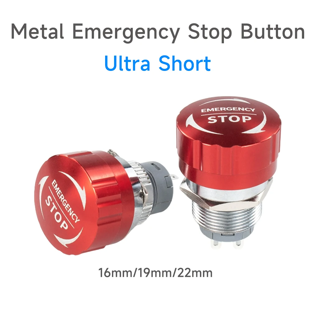 16/19/22mm Ultra Short Metal emergency stop button mushroom emergency switch self-locking stop charging pile power outage on off