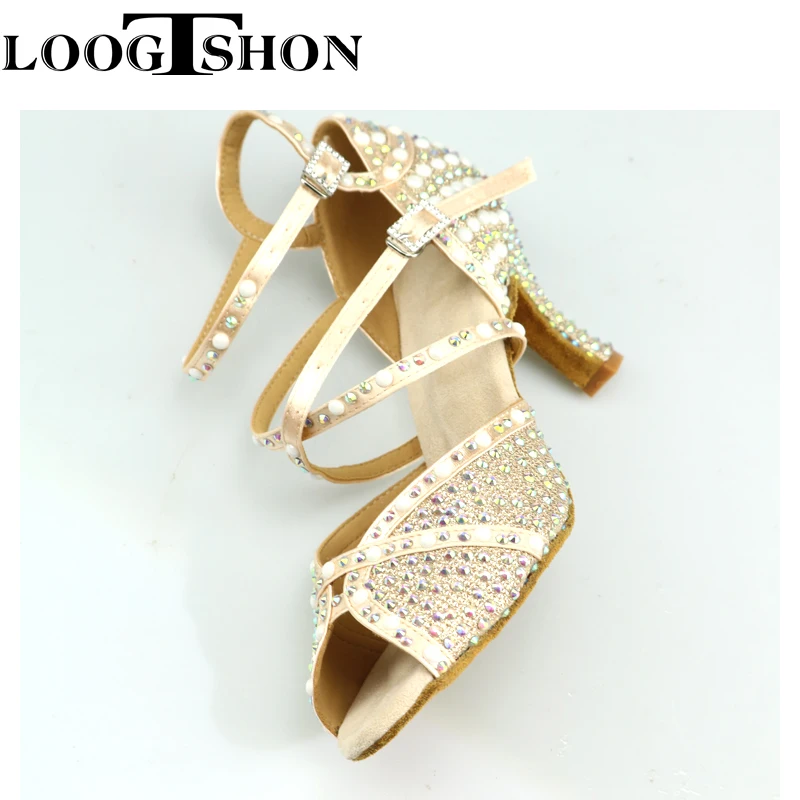 LOOGTSHON-zapatos de baile de tango para mujer, calzado latino, dorado