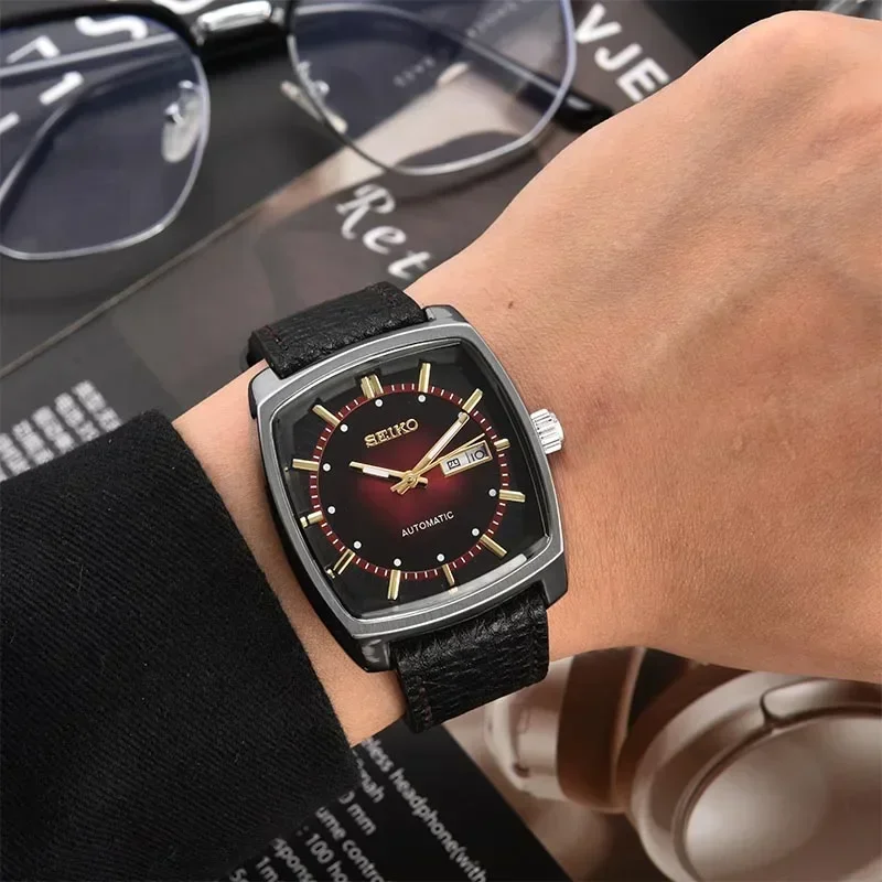 Original Seiko automatische mechanische Uhr Herren Casual Fashion Uhr hochwertige Weinfass Uhren gürtel Retro grüne Platte