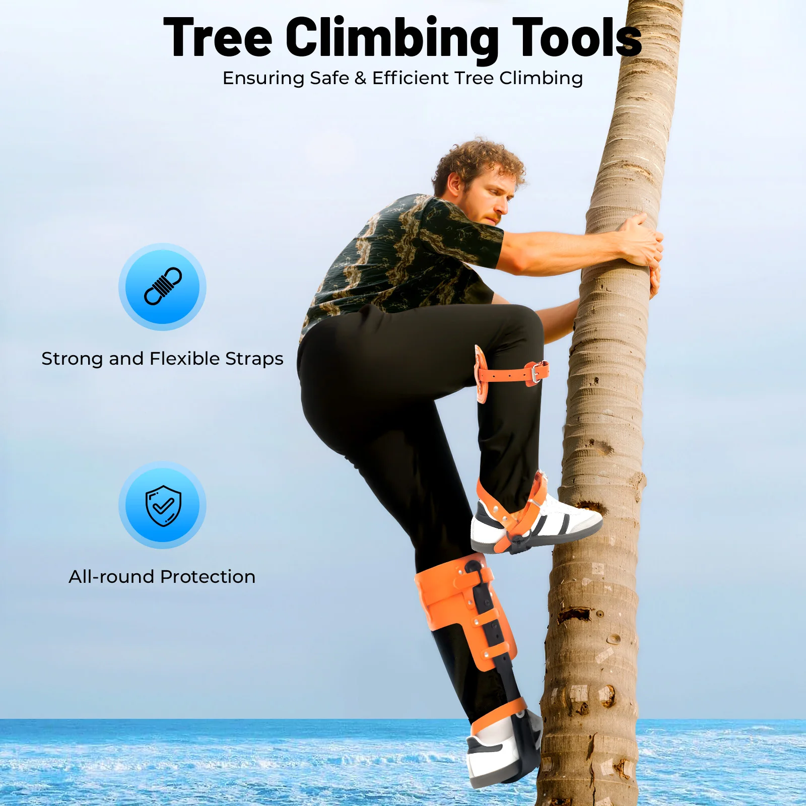 

Adjustable Tree Climbing Spike Set Pole Climbing Spurs Steel Climber Strap Gaffs Adjustable Height 16-18.5in