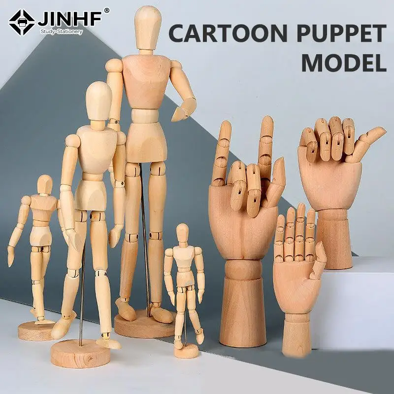 Wooden Hand Figurines Rotatable Joint Hand Model Drawing Sketch Mannequin Miniatures Office Home Desktop Room Decoration